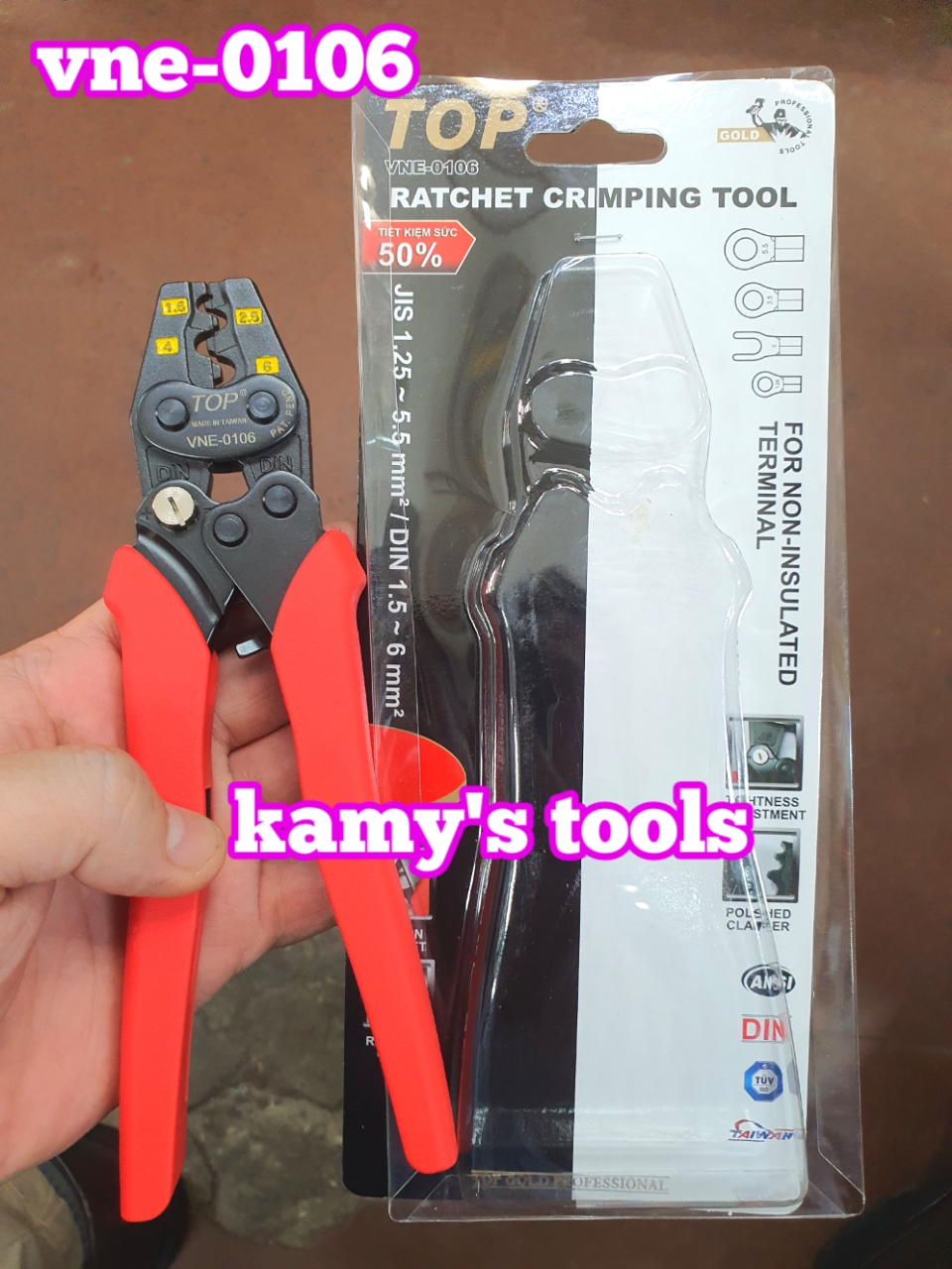 Kìm bấm cos nhanh trợ lực số 6 top 1.5 - 6mm2 model vne-0106, kìm bấm đầu cote