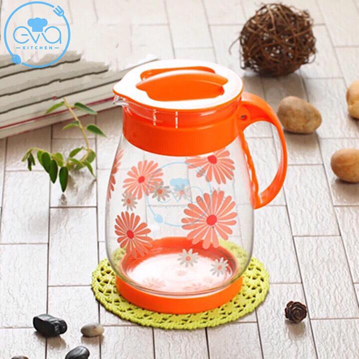 [HCM]Bình nước thủy tinh 1.5 Lít In Hoa