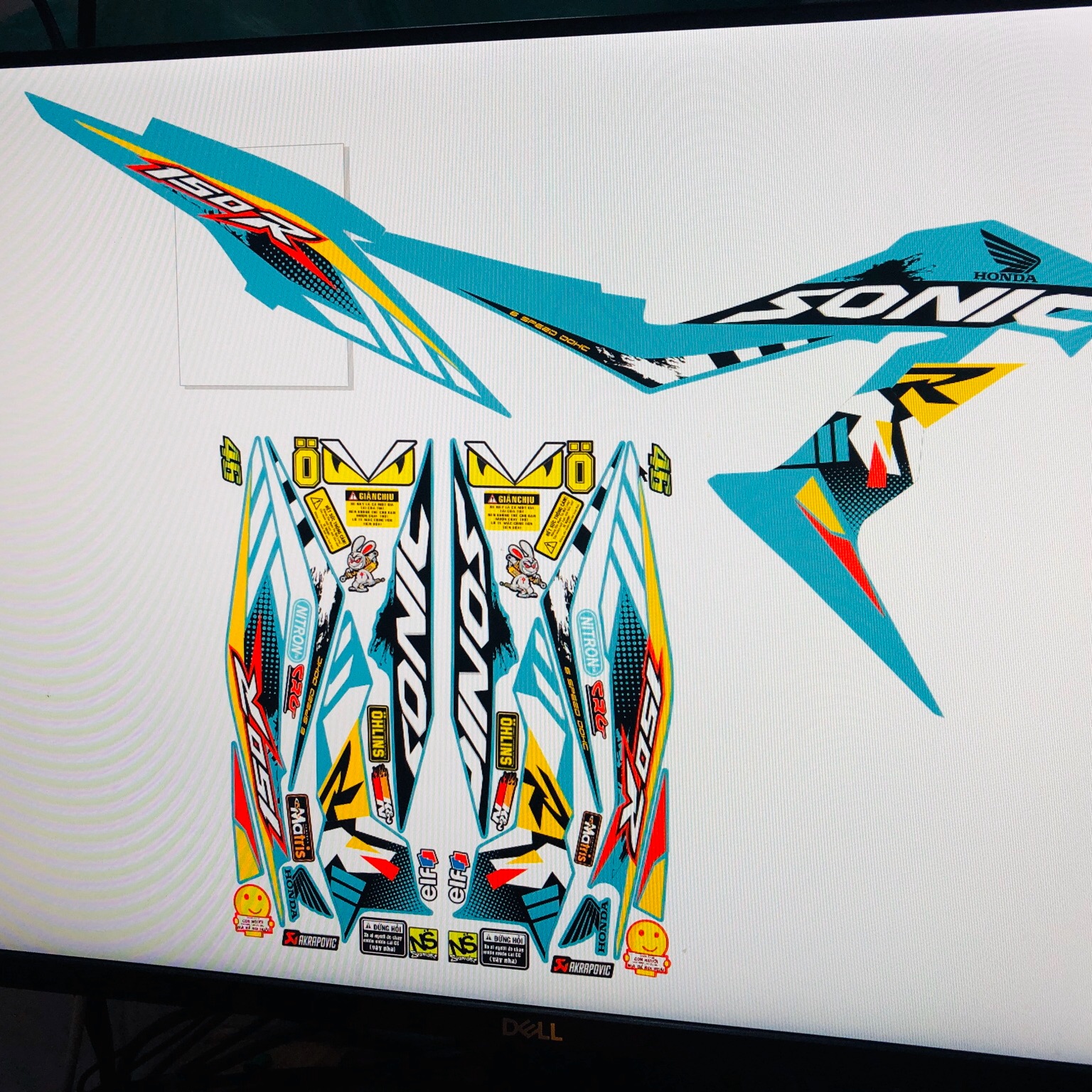 Tem rời Sonic dán xe xanh ngọc như hình