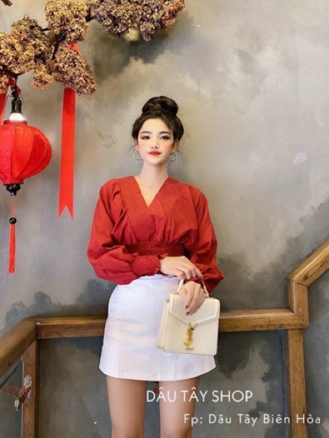 ÁO NỮ * ÁO CROPTOP CỔ CHÉO BO EO NHÚNG (DƯỚI 52KG)