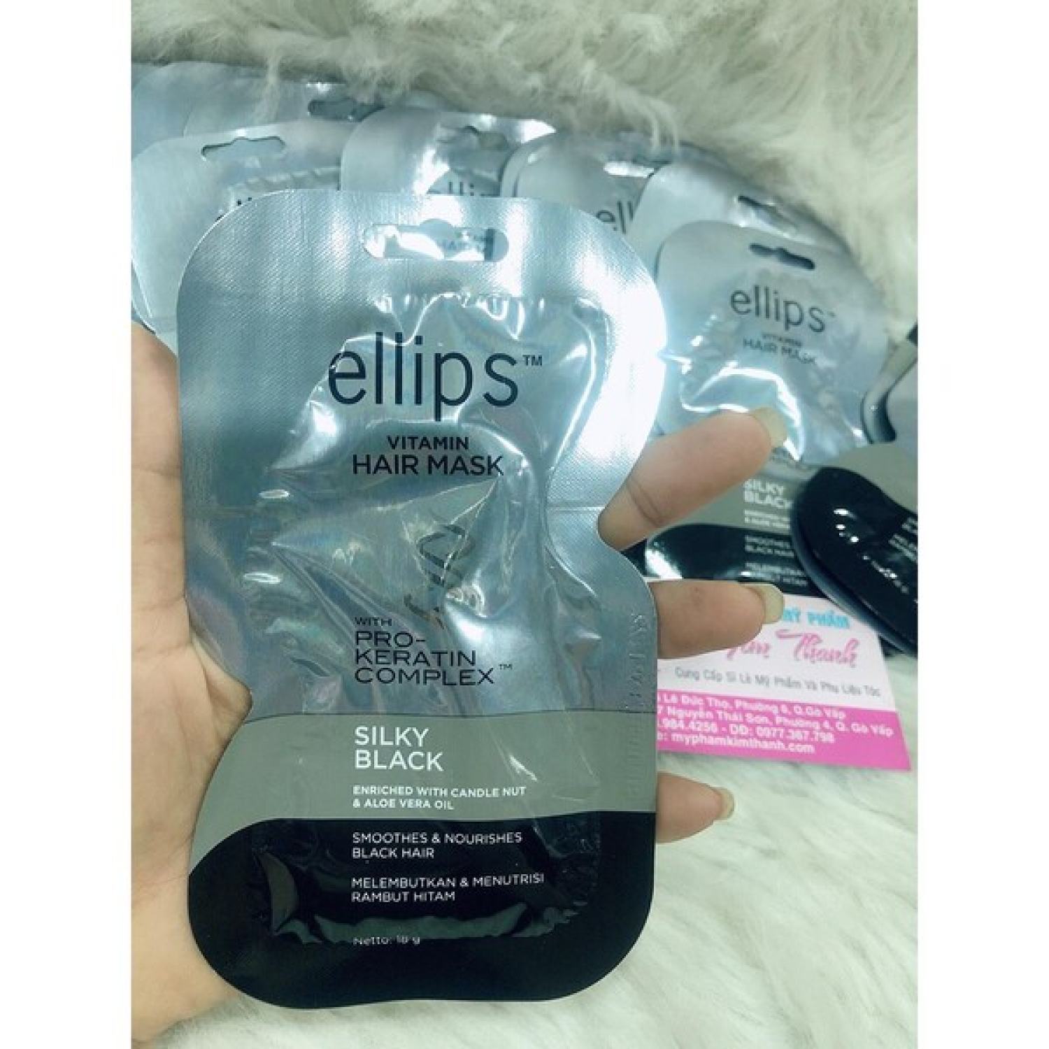Ellips ủ tóc Ellips Đen Mượt (Ellips hair mask keratin Silky Black)Gói 18 ghộp 12 gói