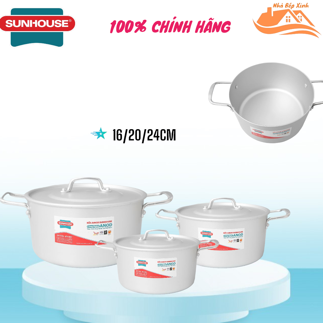 Bộ 3 nồi nhôm anod siêu bền cứng sunhouse shg2716-20-24sa