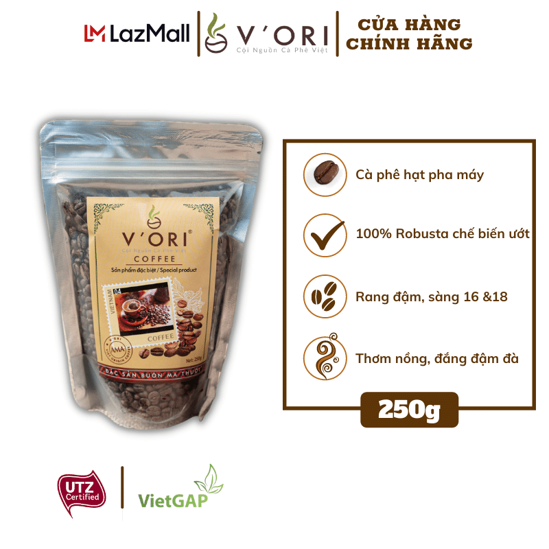 CÀ PHÊ HẠT RANG AMA 100% ROBUSTA 250GR (CHỨNG NHẬN UTZ & VIETGAP)