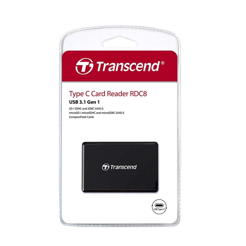 Đầu đọc thẻ nhớ ALL-IN-ONE Transcend RDC8 TypeC Gen 1 hỗ trợ khe microSD/SD/CF (Đen) phụ kiện 1986