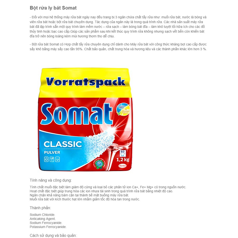 BỘT RỬA BÁT SOMAT GÓI 1,2KG