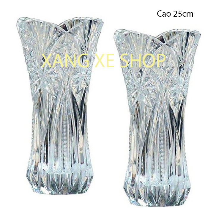 Set 2 Bình cắm hoa thủy tinh cao 25cmx12cm