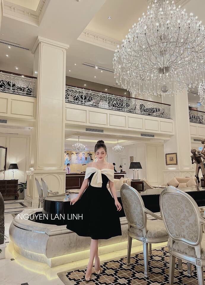 Đầm thiết kế nữ trễ vai chất vải tapta sang chảnh, đầm nữ chữ A mặc đi tiệc, váy xòe nữ đính nơ, đầm đen đi tiệc ôm eo tôn dáng