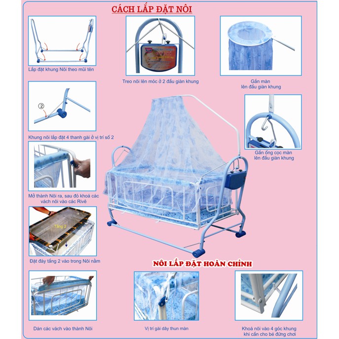 Nôi điện đại vĩ 2 tầng màu xanh ( tặng kèm võng cho bé )