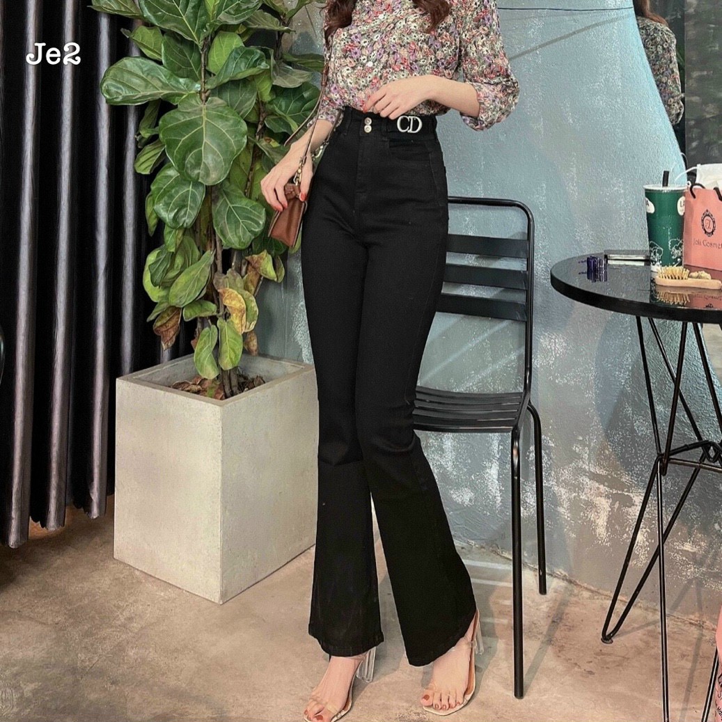 Quần jean nữ ống loe bass chất bò co dãn mạnh lưng cao che khuyết điểm, form dài thời trang mới PINKY79SHOP D759
