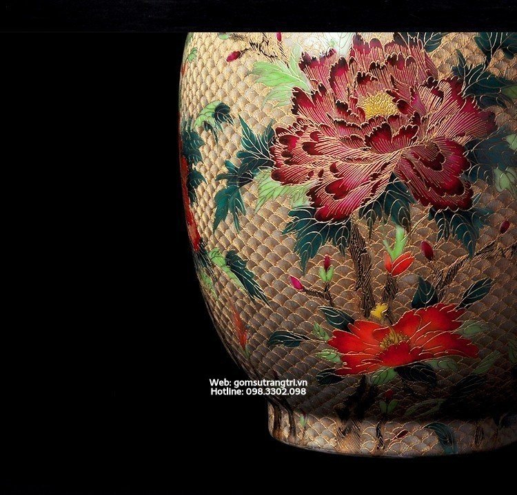 Bình Vẽ Tay Chim Trĩ - Hoa Mẫu Đơn