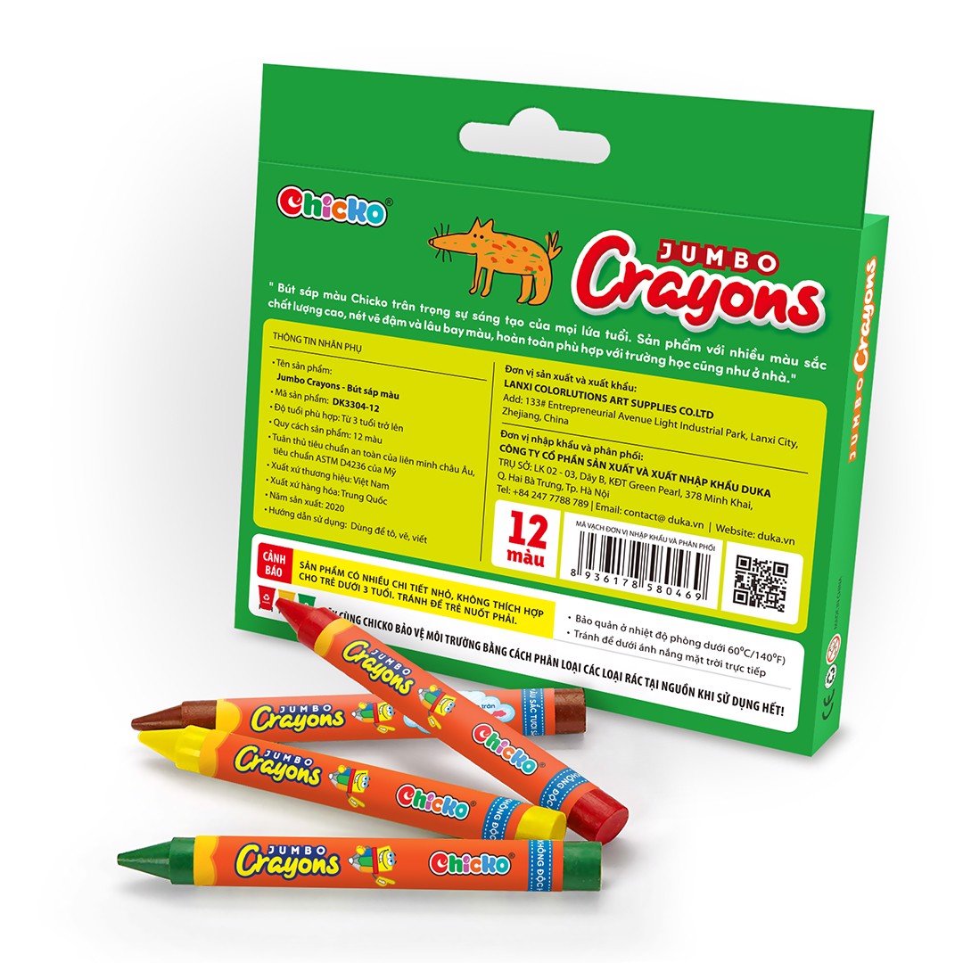 Bút Sáp 12 Màu Jumbo Crayons