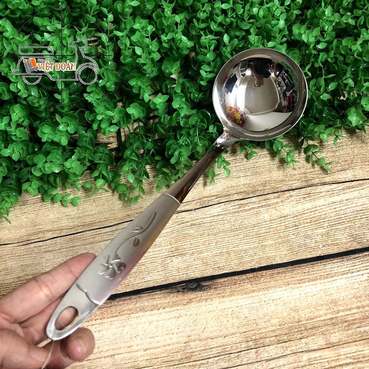 Muỗng Vá múc canh INOX cán Bông 32cm. Dụng cụ Muôi Muỗng Vá Sạn Xẻng Vợt dùng làm bếp chiên xào nấu cho GIA ĐÌNH và quán ăn nhà hàng Chuyên Nghiệp