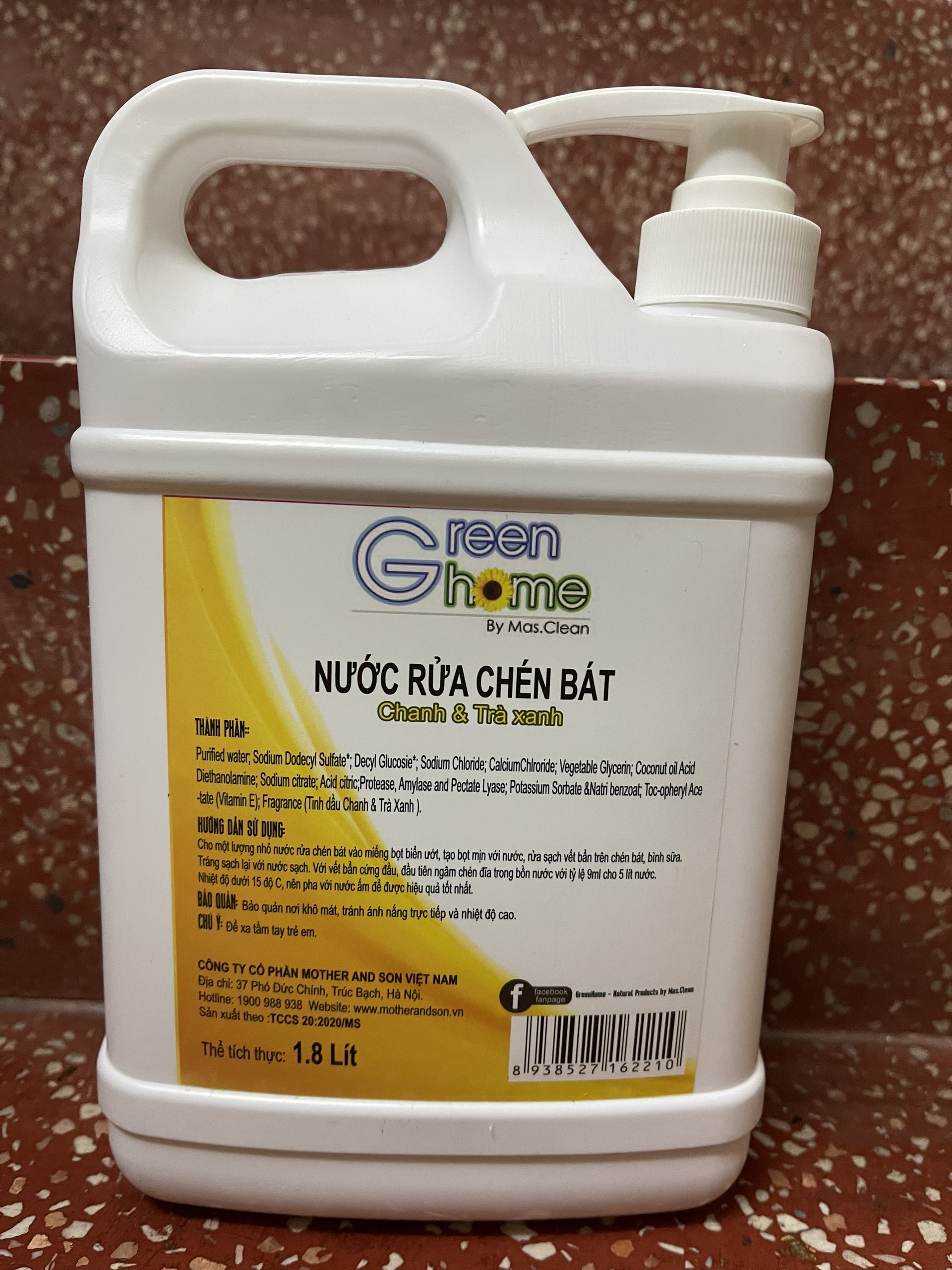 Nước rửa chén hữu cơ GreenHome - can 1.8L