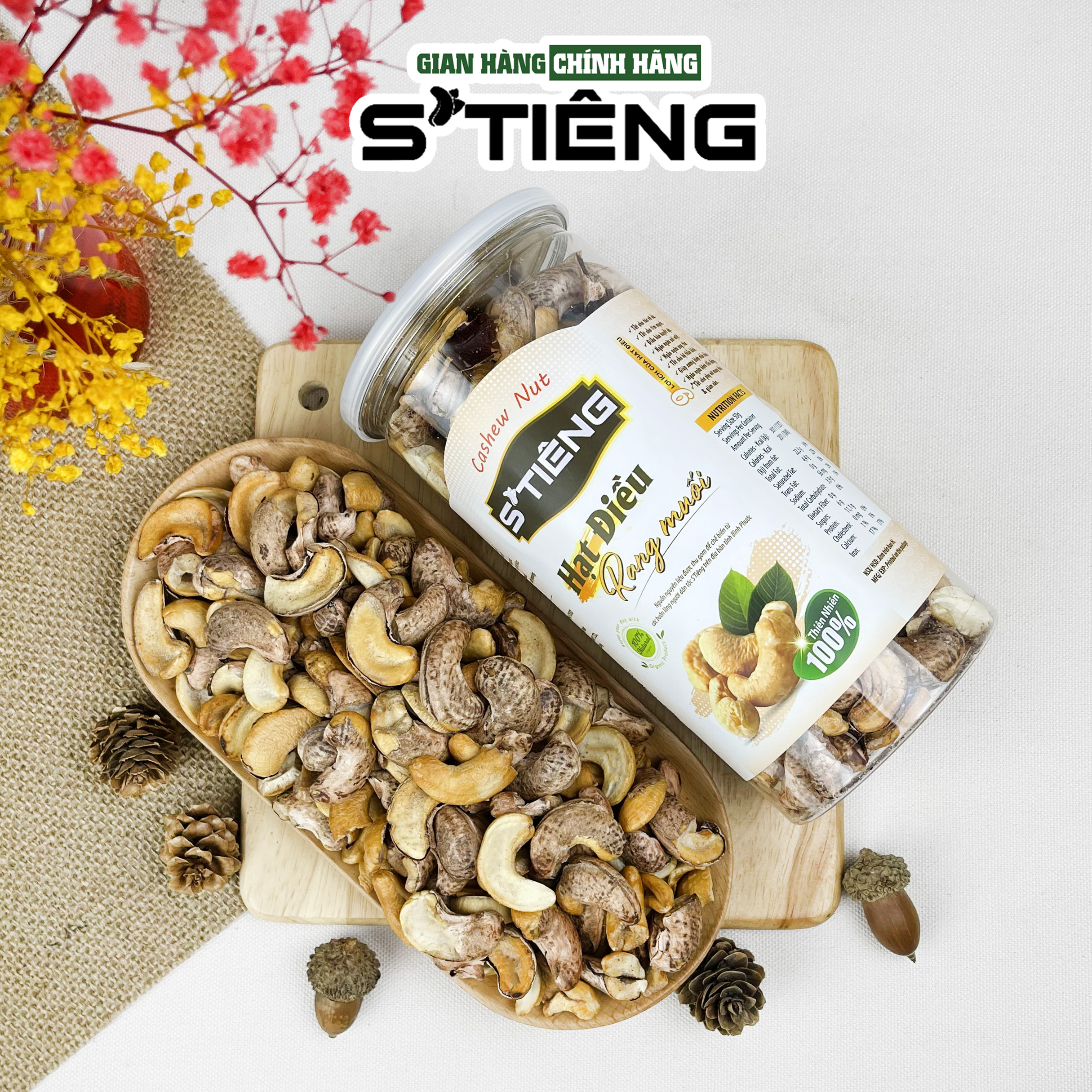 Hạt Điều Rang Muối STIENG Loại Bể Vở Còn Vỏ Lụa