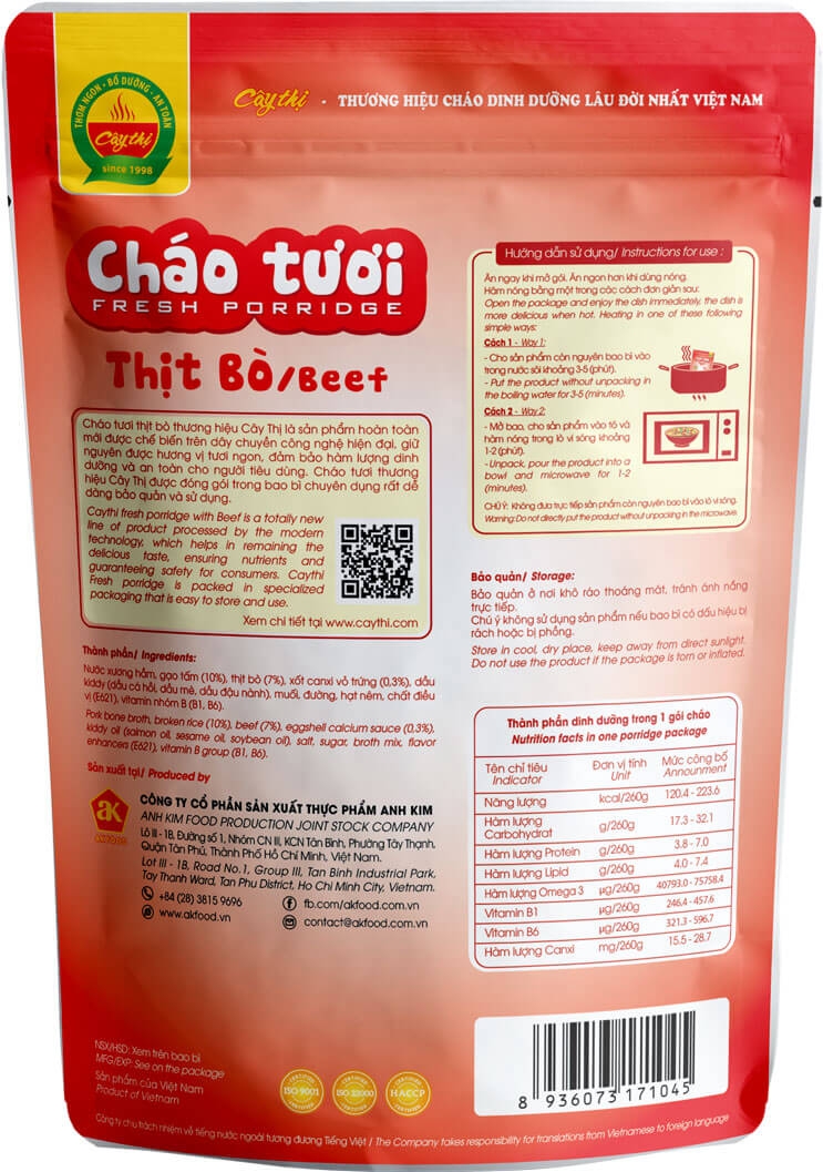 Cháo tươi Cây Thị Thịt bò