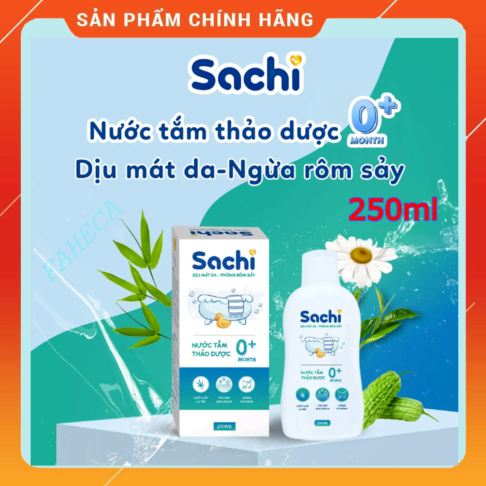 Nước tắm thảo dược cho bé SACHI 250ml hết ho cảm, rôm sảy, mẩn ngứa, mụn nhọt - Chính hãng