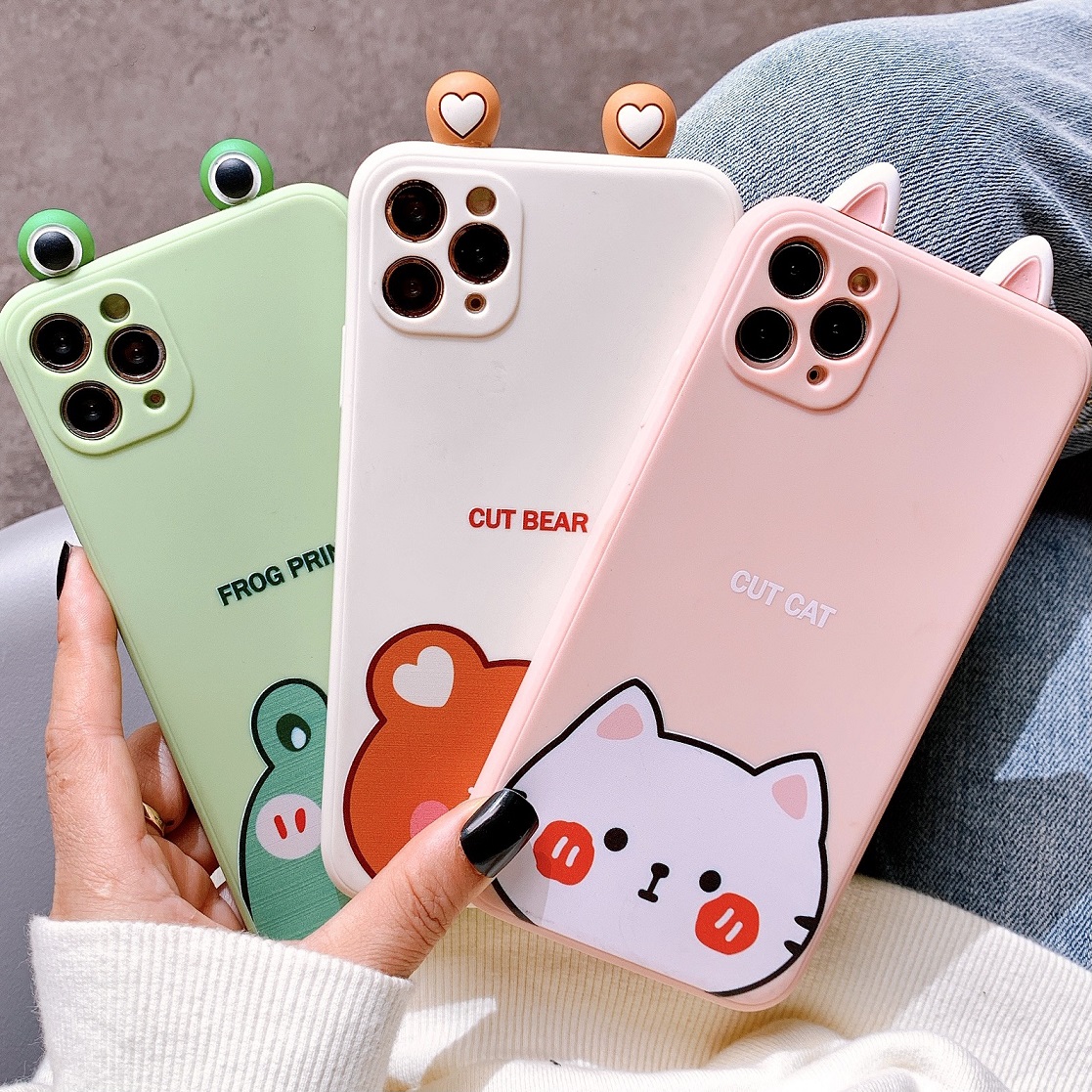 Ốp Lưng Silicon Bảo Vệ CAMERA Hình Nổi Bear x Cat x Frog