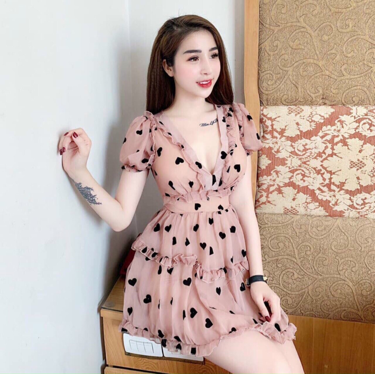 [HCM]Đầm nhún bèo trái tim