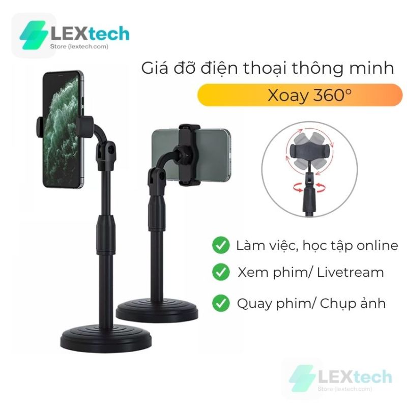 Giá đỡ điện thoại để bàn học online, livestream, quay video tiktok, núm xoay đa năng điều chỉnh mọi góc độ, chân đế nặng chắc-Lextech Store