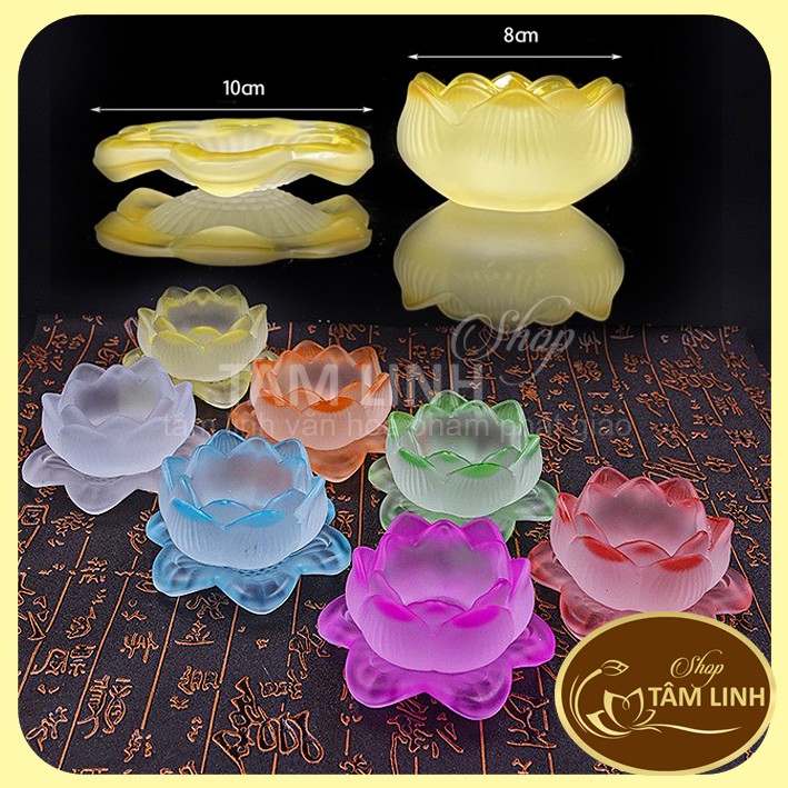 [Rẻ vô địch] Đế Đèn Cầy Hoa Sen Lưu Ly Nhiều Màu (chân đèn cầy đựng nến)