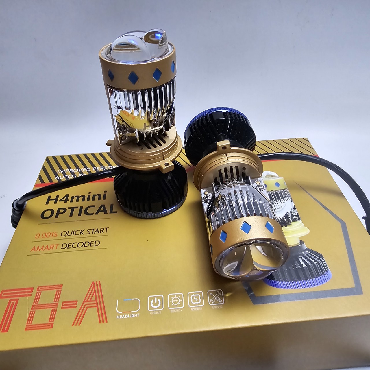Pha led bi cầu mini T8 MT công suất 85w, có trợ pha mắt ếch Laser chân H4/ Tặng 1 bóng hậu nháy Audi
