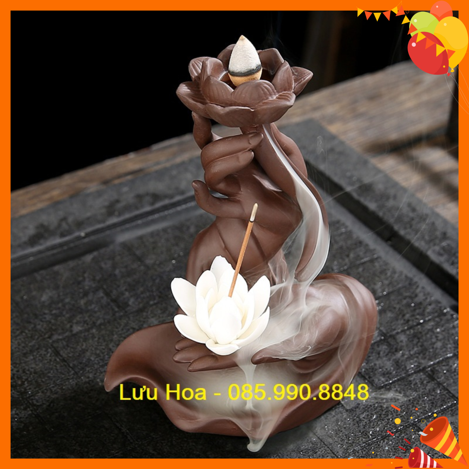 Thác Khói Trầm Hương Thác Trầm Khói Ngược Cao Cấp Hình Bàn Tay Phật Đà - Hút tài lộc, tụ vượng khí, thư giãn, thưởng trà, thiền định, mang lại may mắn, cầu bình an cho gia chủ