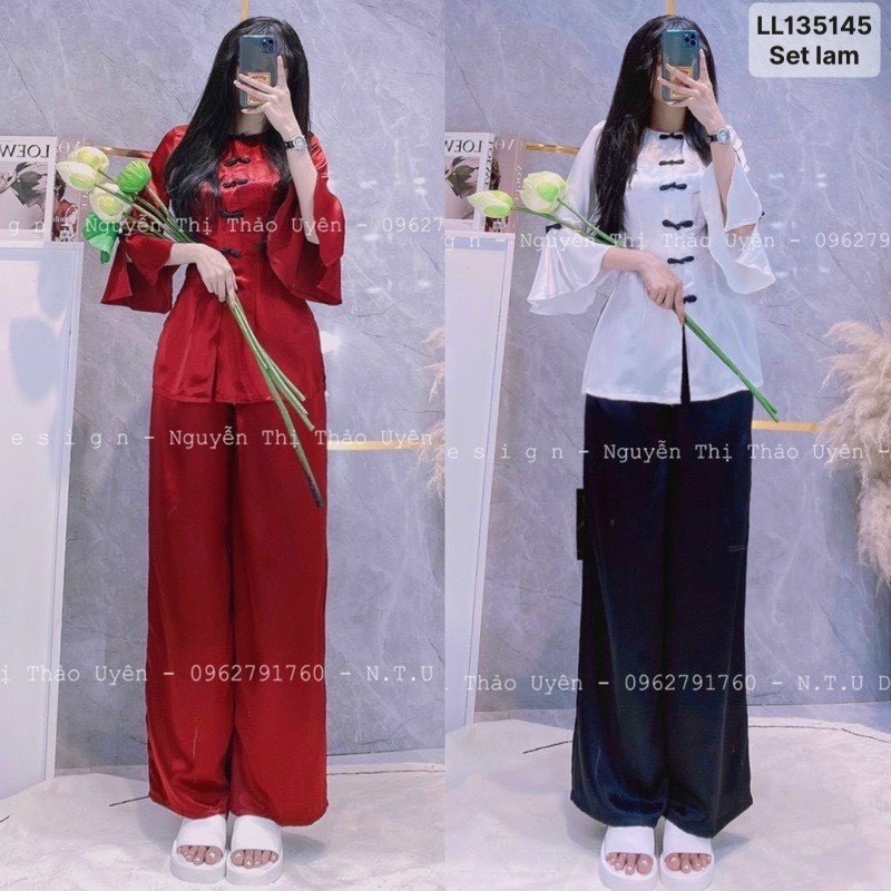 Bộ lam tay loe nút tàu gấm xước