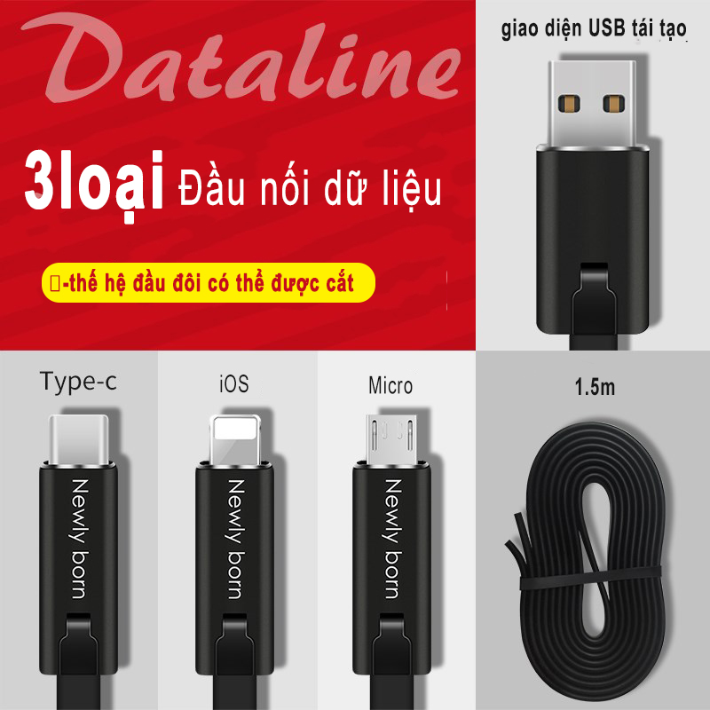 Cáp dữ liệu điện thoại sạc nhanh 1.5m 4A có thể cắt, thích hợp cho Apple, Android, type-c, cho món quà Giáng sinh