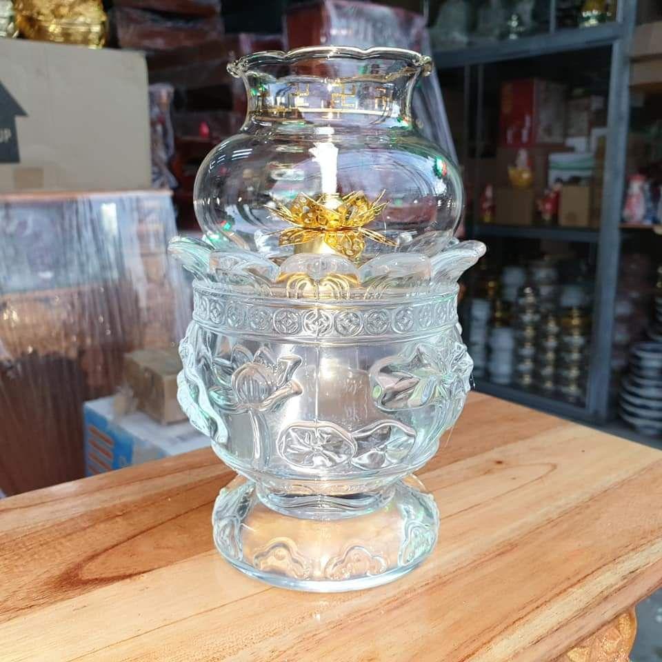 [HCM]Đèn thờ đốt dầu lưu ly cát tường cao 17 cm