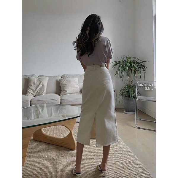 Chân váy jeans kem dáng dài