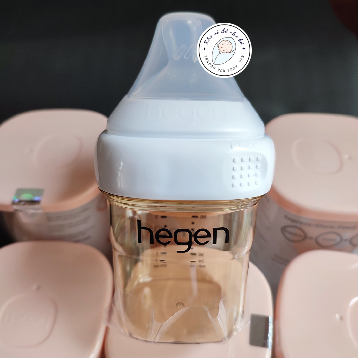 Bình sữa Hegen cao cấp 240ml được chọn size núm miễn phí