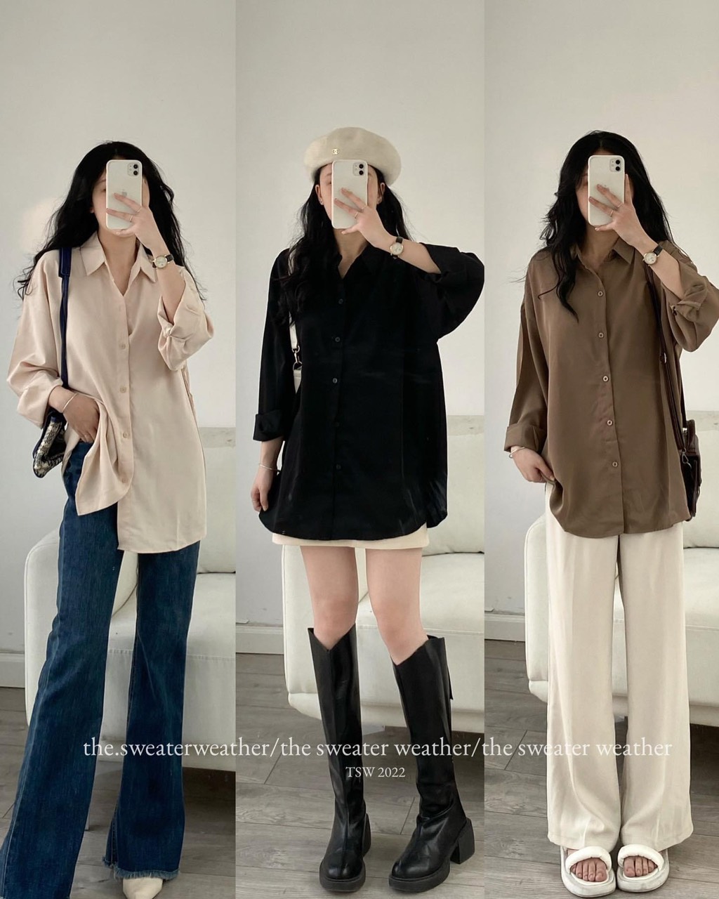 Áo sơ mi voan lụa trơn dài tay basic - 247StoreFashion - SM00105_P9K4