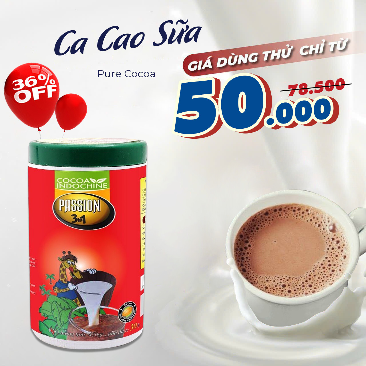 Bột Cacao sữa hoà tan Passion 3 in 1 - Cocoa Indochine