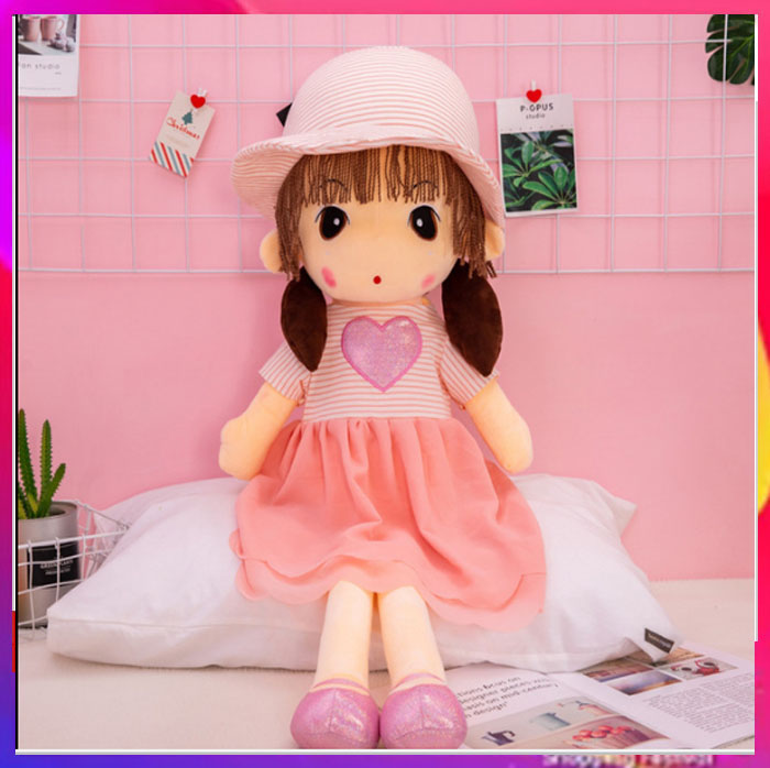 Búp bê váy kẻ hàng cao cấp size 45cm - xanh