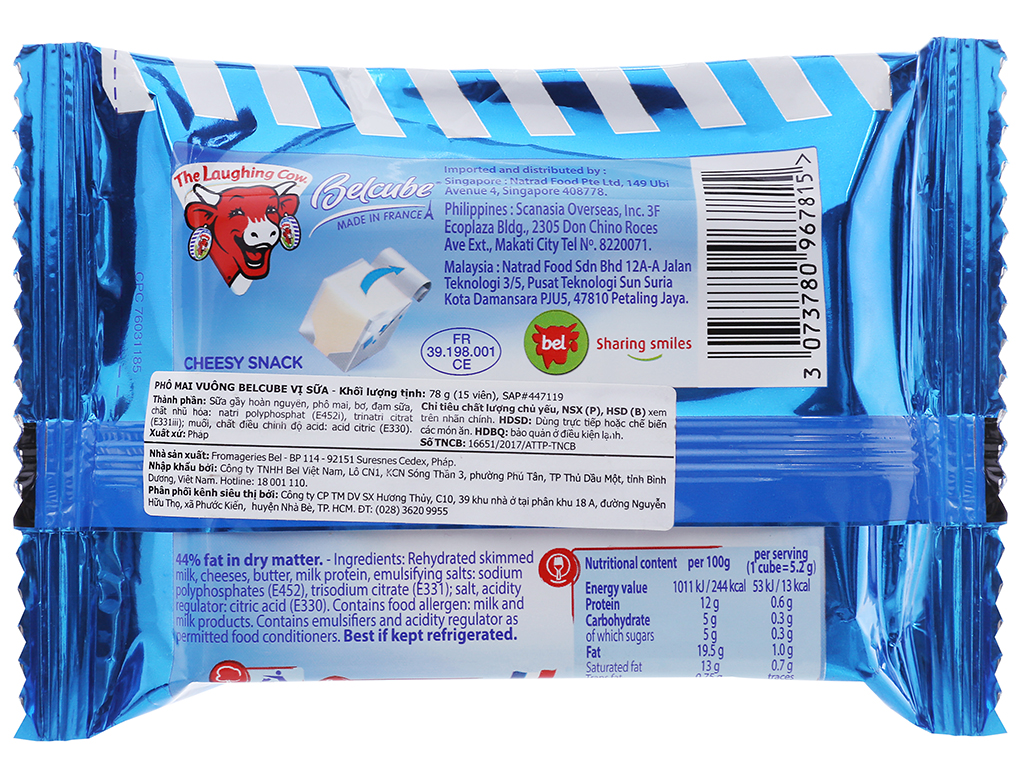 [Siêu thị WinMart] - Phô mai vuông Belcube vị sữa gói 78g