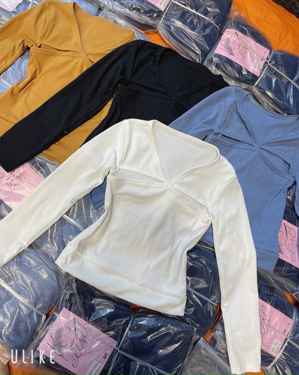 Áo kiểu thun gân tay dài body khoét 2 bên ngực cực xinh , chất thun gân mềm mịn