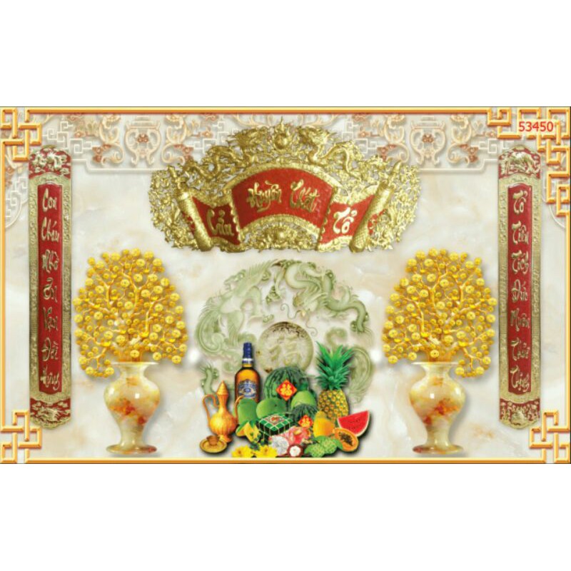 Tranh 3D dán phòng thờ, bàn thờ ngang 1.25m*0.8m có keo sẵn