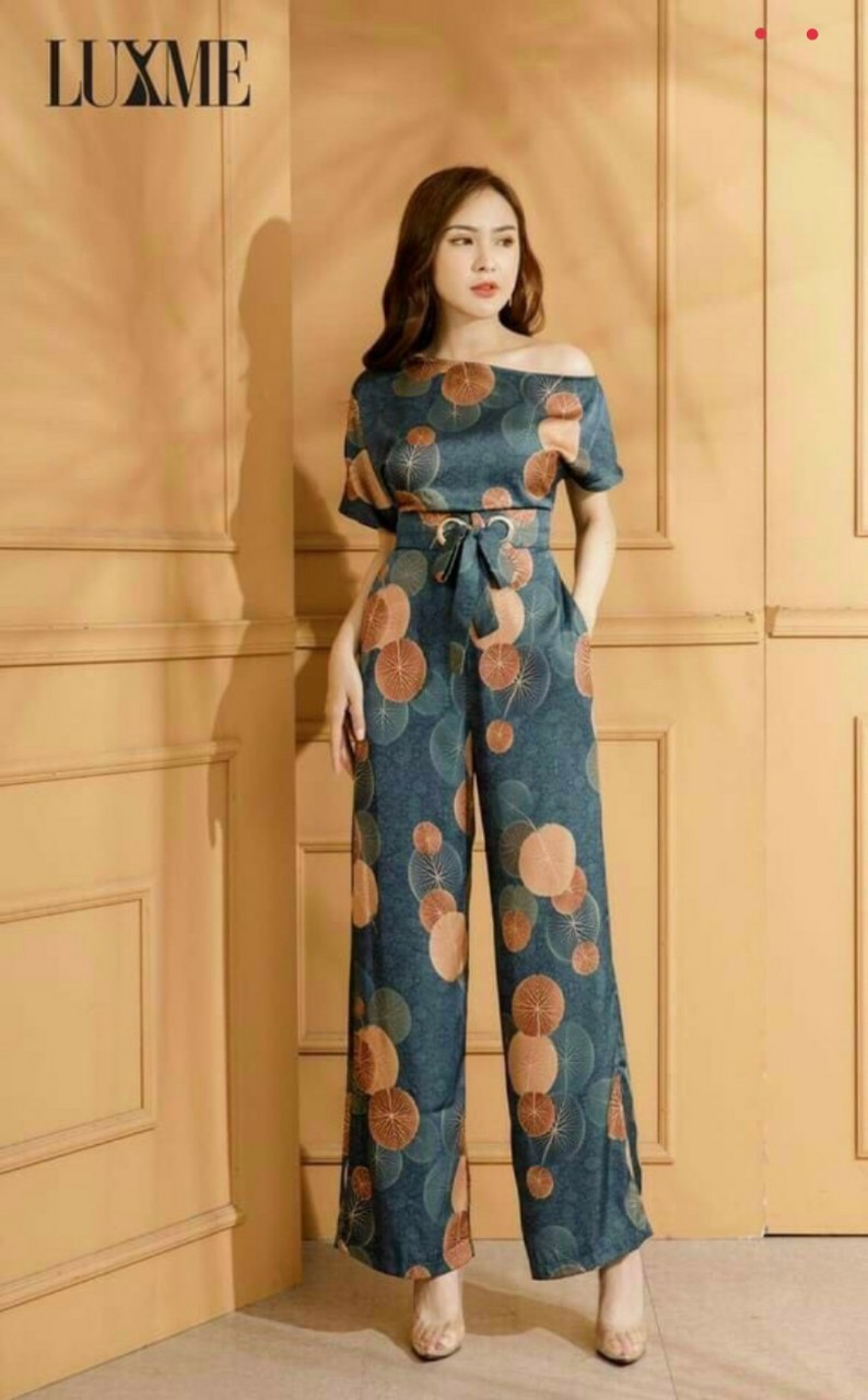 [HCM]Jum dạo phố quần dài ông rộng trễ vai cột eo