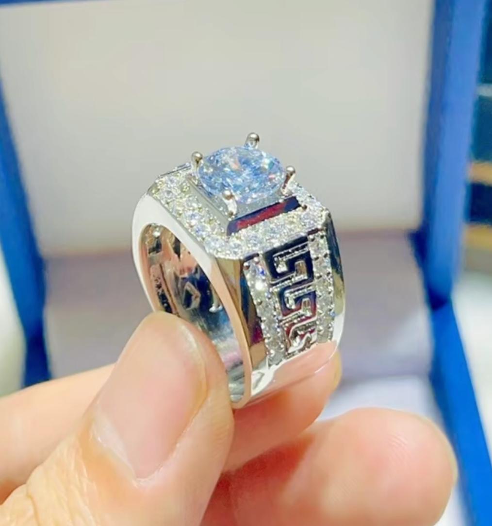 Nhẫn nam bạc 925 thời trang đính đá thân khắc nổi đẳng cấp