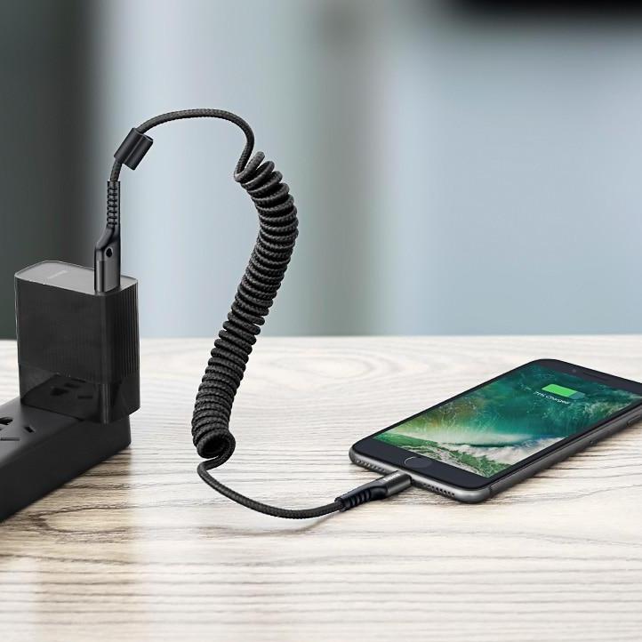 Cáp sạc Lightning dây xoắn đàn hồi Baseus Fish Eye Spring Data dùng cho iPhone / iPad (2A, 1M, Spring Fast Charging Data Lightning Cable) - Phân phối bởi Vietstore