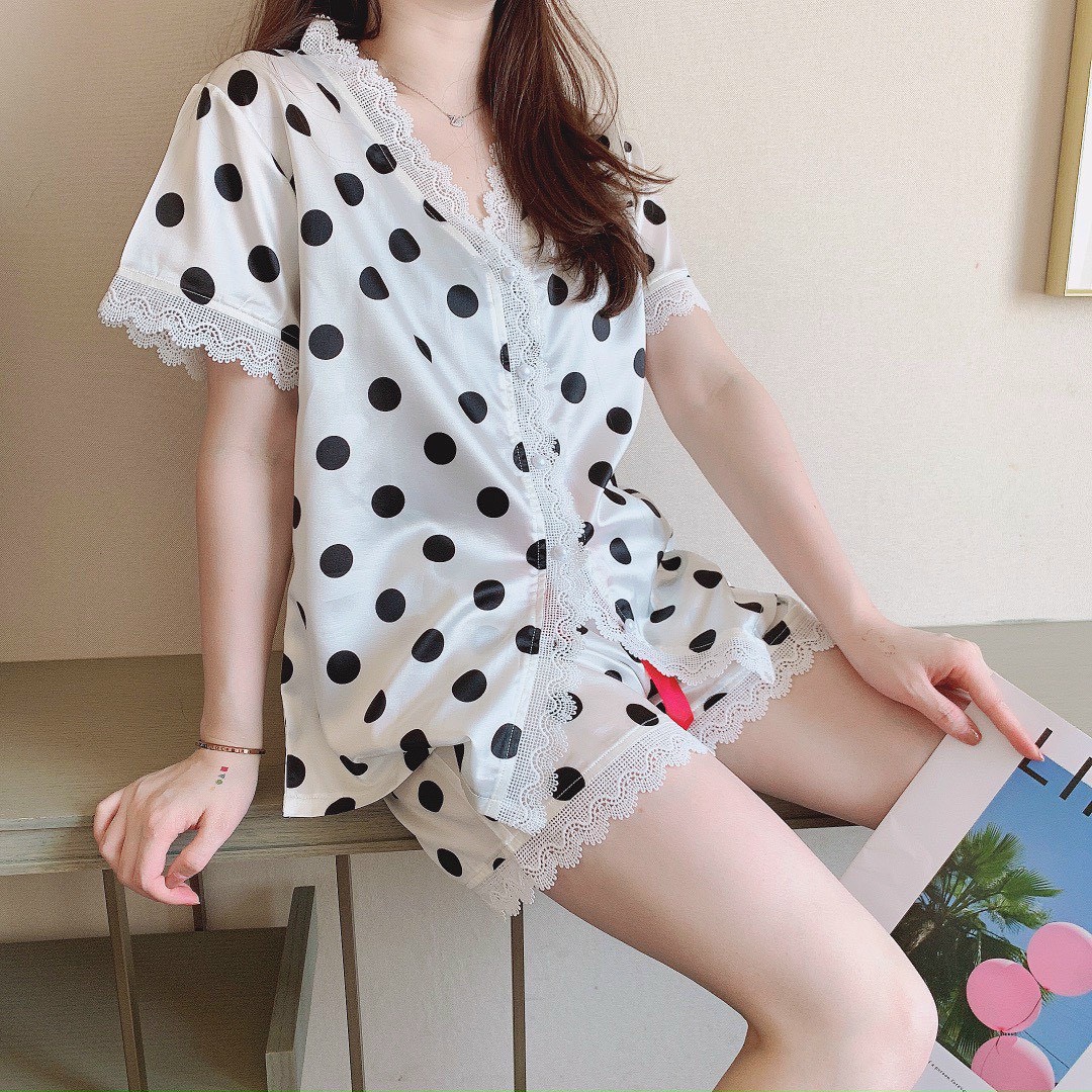 Sét bộ satin cúc cườm mặc nhà siêu đẹp