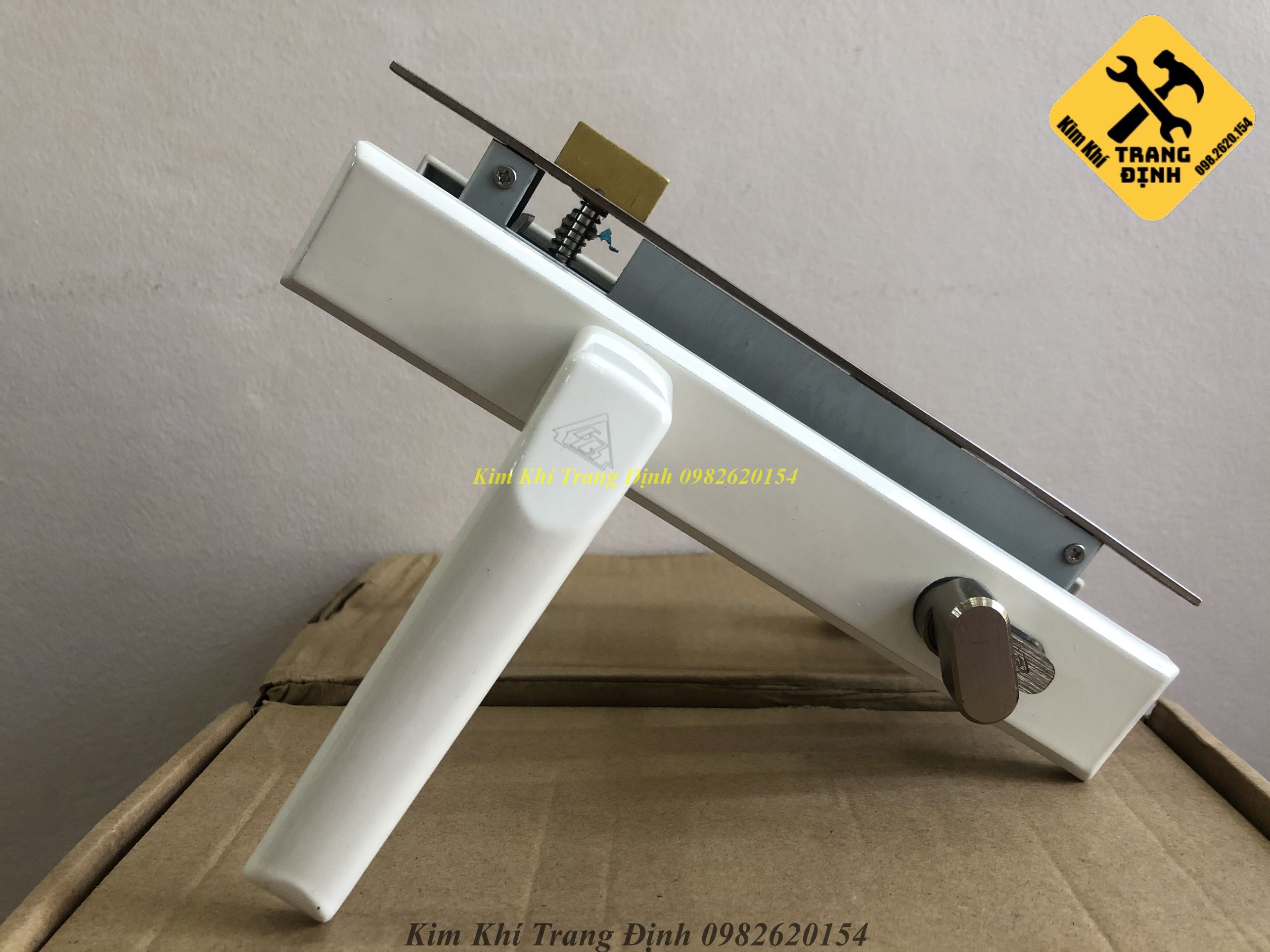 [Ốp Vuông] Khoá tay gạt cửa nhôm hệ việt pháp 4500 cửa nhựa lõi thépcửa sắt hộp Golking màu trắng