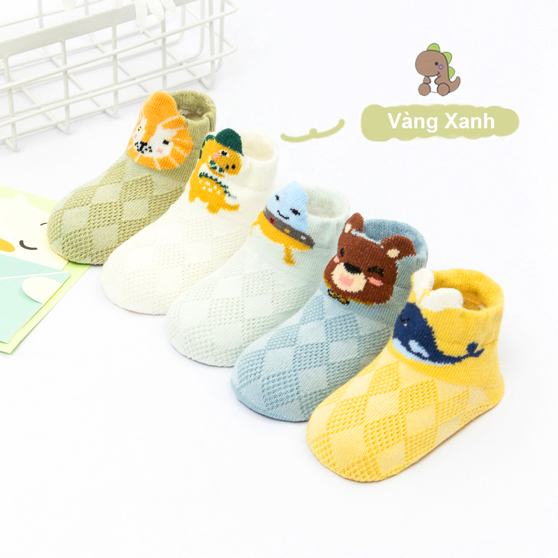 Tất cho bé gái và bé trai 0-3 tuổi thoáng khí baby-s, set 5 tất lưới cho bé hình thú ngộ nghĩnh nhiều màu sắc xinh xắn – st022