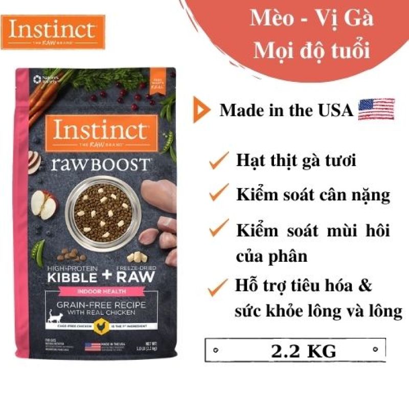 Thức ăn cho mèo trong nhà làm từ thịt gà tươi Instinct Raw Boost for Indoor Health (Túi 2,27kg)