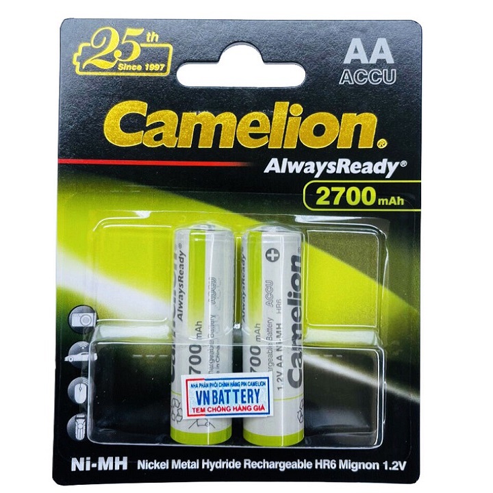 Pin sạc AA Camelion AlwaysReady 2700mAh - Vỉ 2 viên