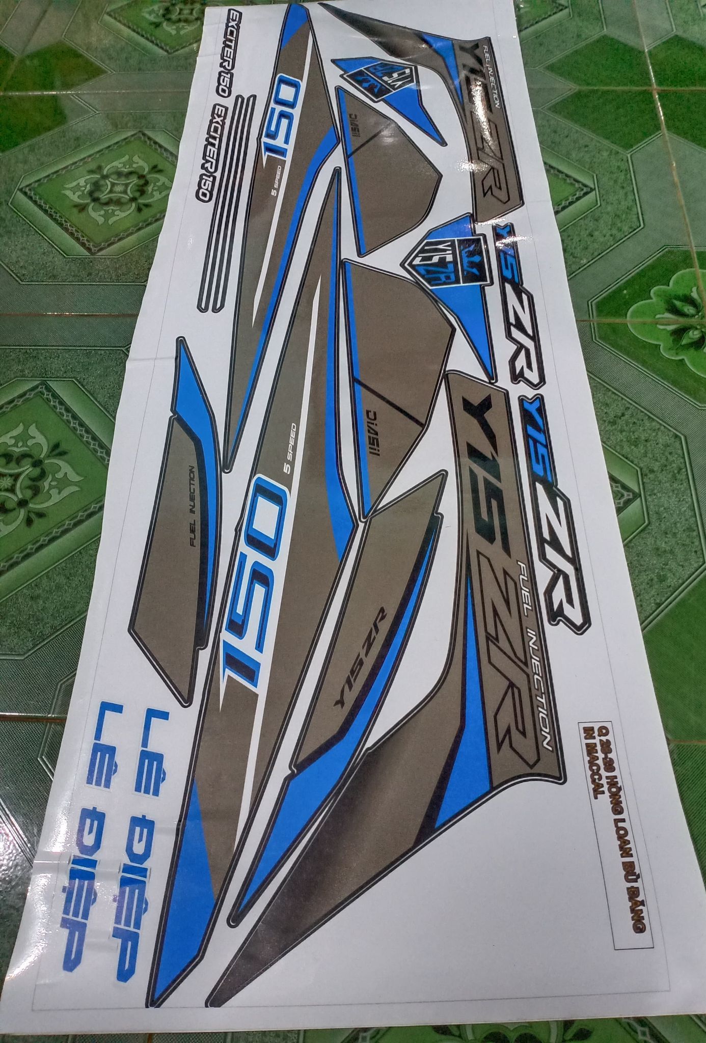 Tem rời ex 150 xanh bạc y15zr xe đen