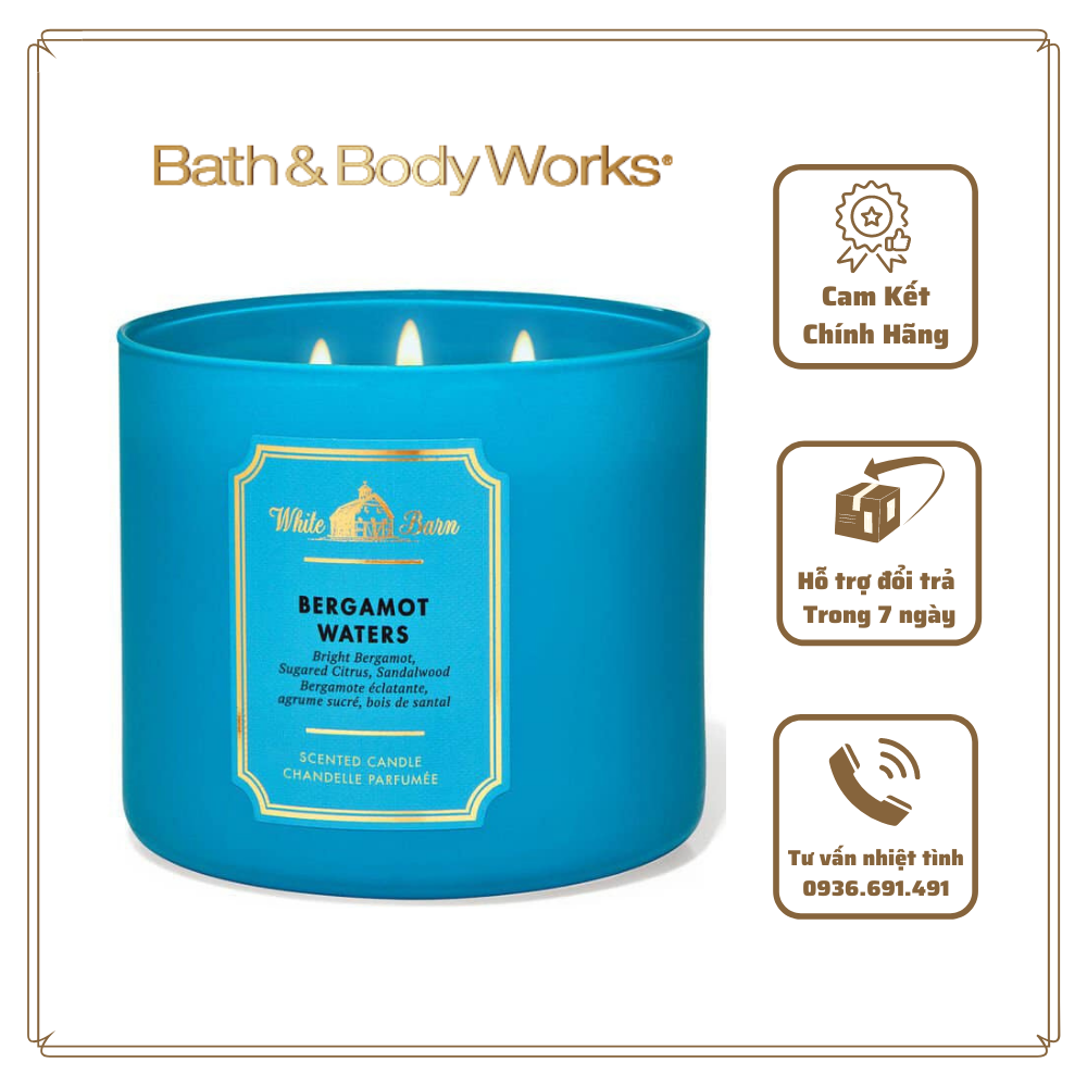 < BBW USA > Nến thơm Bath & Body Works BERGAMOT WATERS 3 bấc 411g