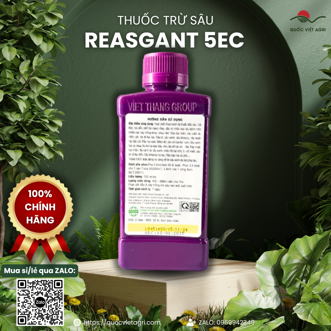 Thuốc trừ sâu REASGANT 5EC (chai 450ml) - Abamectin 50g/l TICTAK 50EC Trừ sâu đục thân, sâu xanh, sâu cuốn lá, sâu tơ, nhện đỏ