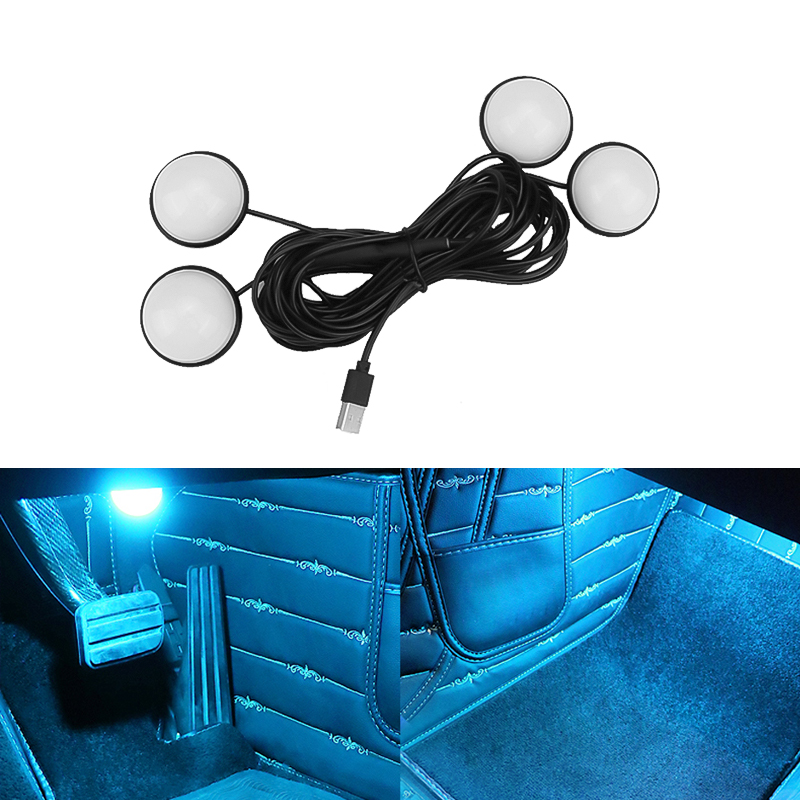 4in1 LED Car Foot Ambient Light USB Backlight 12V Auto Interior Atmosphere Light