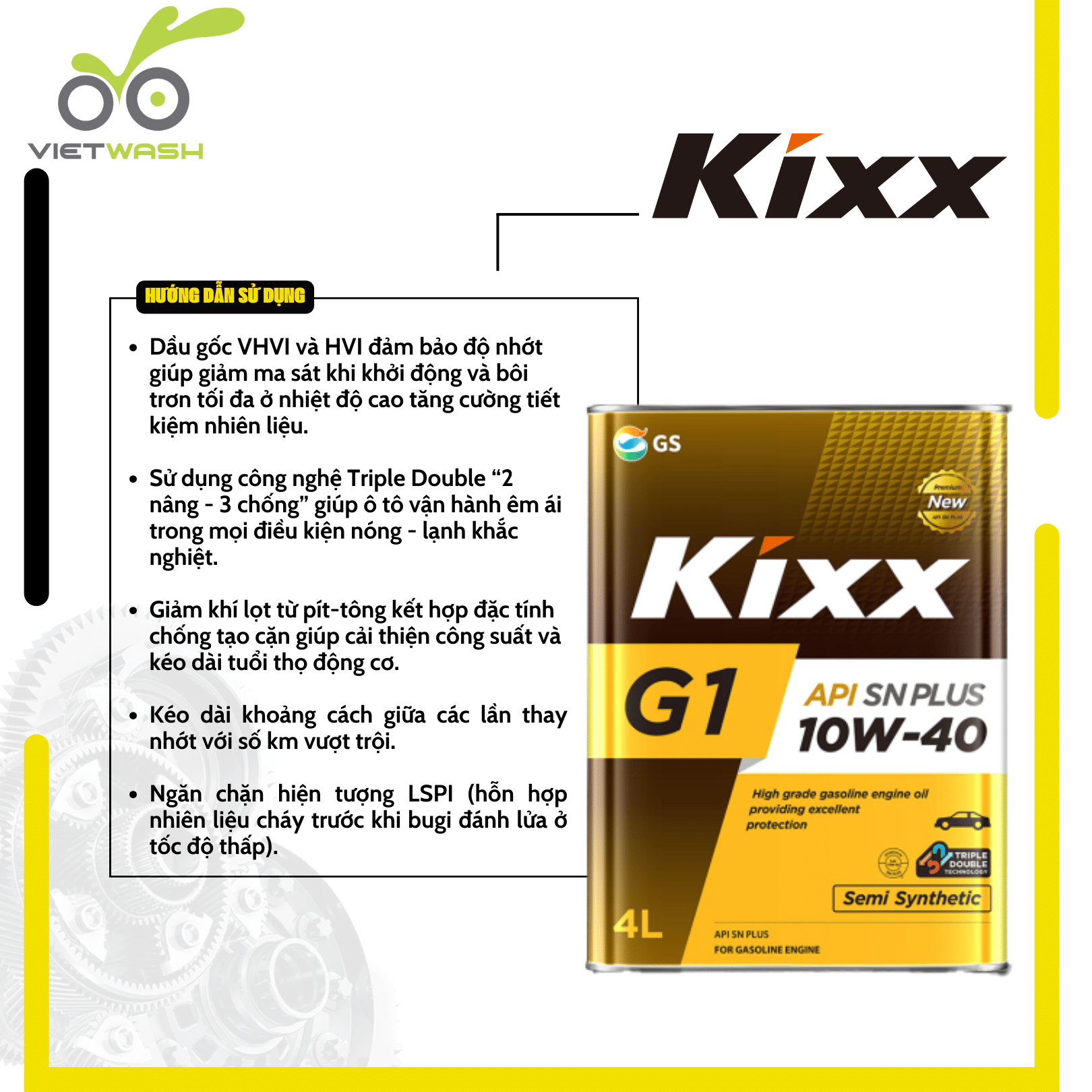 [KIXX] Nhớt ô tô Kixx G1 10W40 API SN Plus 4L [MIỄN PHÍ CÔNG THAY NHỚT]